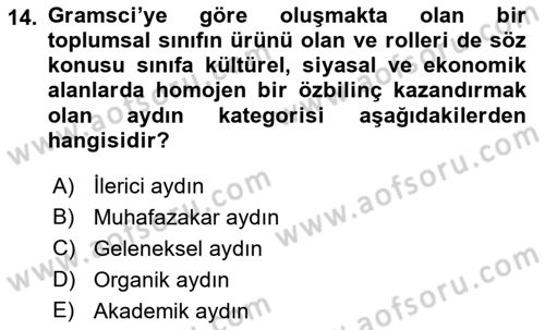 Klasik Sosyoloji Tarihi Dersi 2022 - 2023 Yılı (Final) Dönem Sonu Sınav Soruları 14. Soru