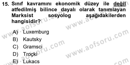 Klasik Sosyoloji Tarihi Dersi 2022 - 2023 Yılı (Final) Dönem Sonu Sınav Soruları 15. Soru