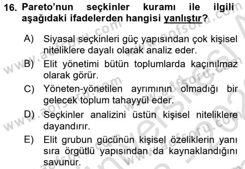 Klasik Sosyoloji Tarihi Dersi 2022 - 2023 Yılı (Final) Dönem Sonu Sınav Soruları 16. Soru