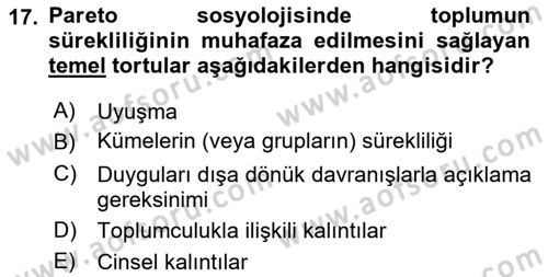 Klasik Sosyoloji Tarihi Dersi 2022 - 2023 Yılı (Final) Dönem Sonu Sınav Soruları 17. Soru