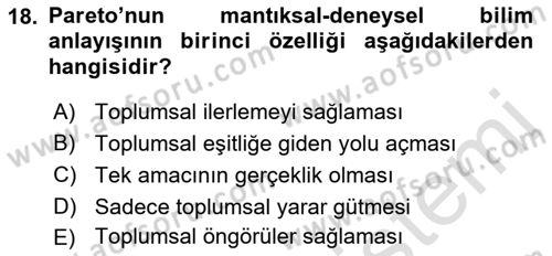 Klasik Sosyoloji Tarihi Dersi 2022 - 2023 Yılı (Final) Dönem Sonu Sınav Soruları 18. Soru