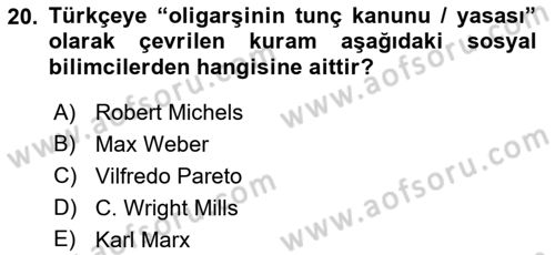 Klasik Sosyoloji Tarihi Dersi 2022 - 2023 Yılı (Final) Dönem Sonu Sınav Soruları 20. Soru