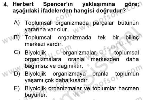 Klasik Sosyoloji Tarihi Dersi 2022 - 2023 Yılı (Final) Dönem Sonu Sınav Soruları 4. Soru