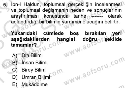 Klasik Sosyoloji Tarihi Dersi 2022 - 2023 Yılı (Final) Dönem Sonu Sınav Soruları 5. Soru
