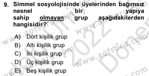 Klasik Sosyoloji Tarihi Dersi 2022 - 2023 Yılı (Final) Dönem Sonu Sınav Soruları 9. Soru