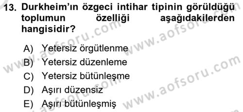 Klasik Sosyoloji Tarihi Dersi 2022 - 2023 Yılı Yaz Okulu Sınav Soruları 13. Soru