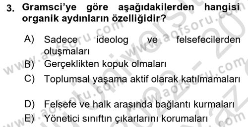 Klasik Sosyoloji Tarihi Dersi 2022 - 2023 Yılı Yaz Okulu Sınav Soruları 3. Soru