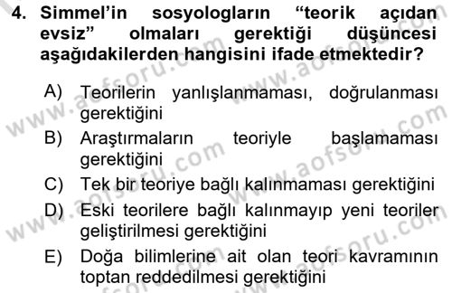 Klasik Sosyoloji Tarihi Dersi 2022 - 2023 Yılı Yaz Okulu Sınav Soruları 4. Soru