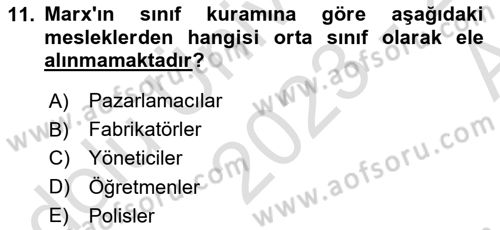 Klasik Sosyoloji Tarihi Dersi 2023 - 2024 Yılı (Vize) Ara Sınav Soruları 11. Soru