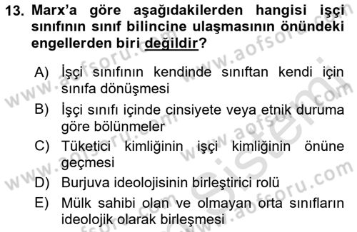 Klasik Sosyoloji Tarihi Dersi 2023 - 2024 Yılı (Vize) Ara Sınav Soruları 13. Soru