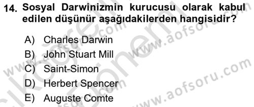 Klasik Sosyoloji Tarihi Dersi 2023 - 2024 Yılı (Vize) Ara Sınav Soruları 14. Soru