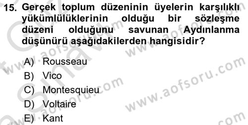 Klasik Sosyoloji Tarihi Dersi 2023 - 2024 Yılı (Vize) Ara Sınav Soruları 15. Soru