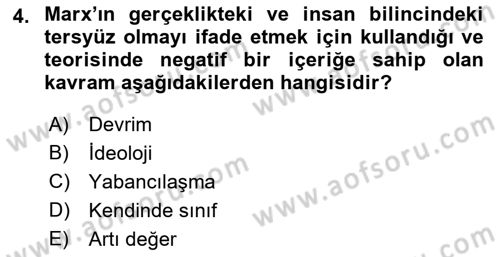 Klasik Sosyoloji Tarihi Dersi 2023 - 2024 Yılı (Vize) Ara Sınav Soruları 4. Soru