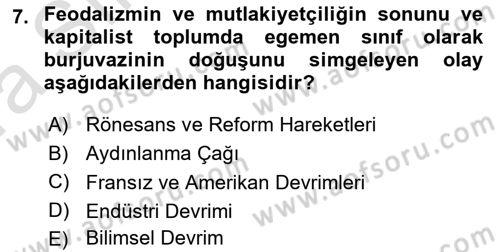 Klasik Sosyoloji Tarihi Dersi 2023 - 2024 Yılı (Vize) Ara Sınav Soruları 7. Soru