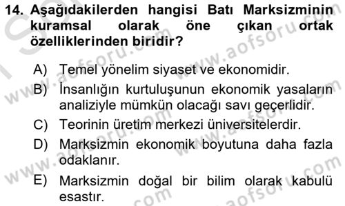Klasik Sosyoloji Tarihi Dersi 2023 - 2024 Yılı (Final) Dönem Sonu Sınav Soruları 14. Soru