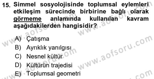 Klasik Sosyoloji Tarihi Dersi 2023 - 2024 Yılı (Final) Dönem Sonu Sınav Soruları 15. Soru