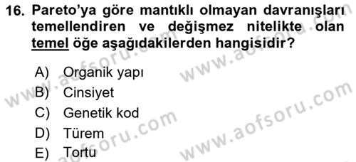 Klasik Sosyoloji Tarihi Dersi 2023 - 2024 Yılı (Final) Dönem Sonu Sınav Soruları 16. Soru