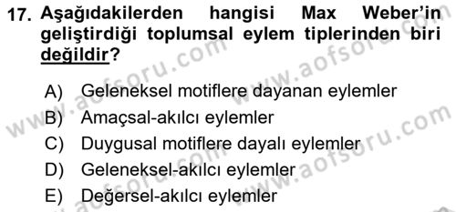 Klasik Sosyoloji Tarihi Dersi 2023 - 2024 Yılı (Final) Dönem Sonu Sınav Soruları 17. Soru