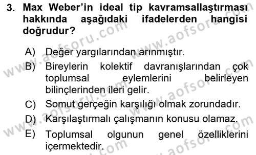 Klasik Sosyoloji Tarihi Dersi 2023 - 2024 Yılı (Final) Dönem Sonu Sınav Soruları 3. Soru