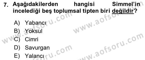 Klasik Sosyoloji Tarihi Dersi 2023 - 2024 Yılı (Final) Dönem Sonu Sınav Soruları 7. Soru