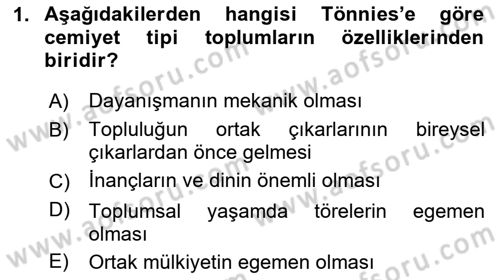 Klasik Sosyoloji Tarihi Dersi 2023 - 2024 Yılı Yaz Okulu Sınav Soruları 1. Soru