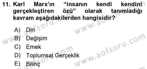 Klasik Sosyoloji Tarihi Dersi Yaz Okulu Sınavı Deneme Sınav Soruları 11. Soru