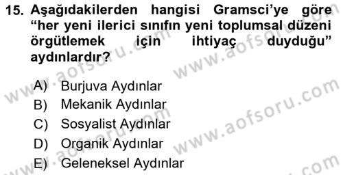 Klasik Sosyoloji Tarihi Dersi Yaz Okulu Sınavı Deneme Sınav Soruları 15. Soru