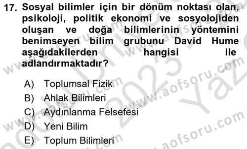 Klasik Sosyoloji Tarihi Dersi 2023 - 2024 Yılı Yaz Okulu Sınav Soruları 17. Soru