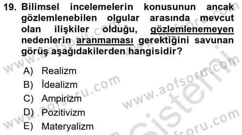 Klasik Sosyoloji Tarihi Dersi 2023 - 2024 Yılı Yaz Okulu Sınav Soruları 19. Soru