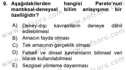 Klasik Sosyoloji Tarihi Dersi 2023 - 2024 Yılı Yaz Okulu Sınav Soruları 9. Soru
