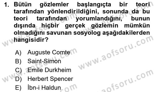 Klasik Sosyoloji Tarihi Dersi 2024 - 2025 Yılı (Vize) Ara Sınav Soruları 1. Soru