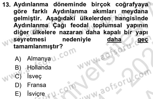 Klasik Sosyoloji Tarihi Dersi 2024 - 2025 Yılı (Vize) Ara Sınav Soruları 13. Soru