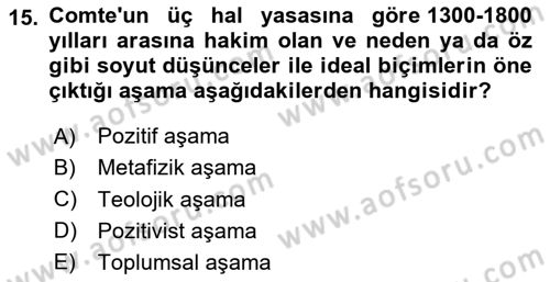 Klasik Sosyoloji Tarihi Dersi 2024 - 2025 Yılı (Vize) Ara Sınav Soruları 15. Soru