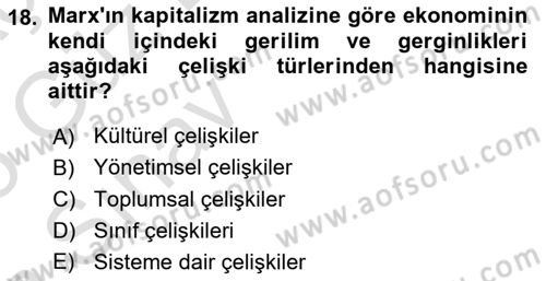 Klasik Sosyoloji Tarihi Dersi 2024 - 2025 Yılı (Vize) Ara Sınav Soruları 18. Soru