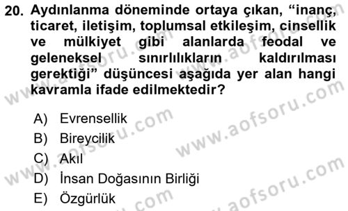 Klasik Sosyoloji Tarihi Dersi 2024 - 2025 Yılı (Vize) Ara Sınav Soruları 20. Soru