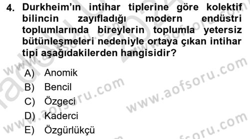 Klasik Sosyoloji Tarihi Dersi 2024 - 2025 Yılı (Vize) Ara Sınav Soruları 4. Soru
