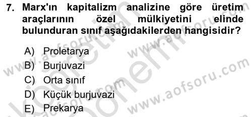 Klasik Sosyoloji Tarihi Dersi 2024 - 2025 Yılı (Vize) Ara Sınav Soruları 7. Soru