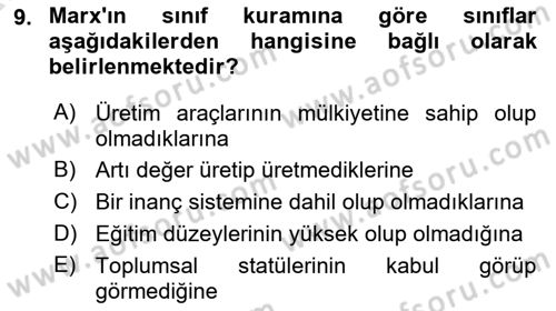 Klasik Sosyoloji Tarihi Dersi 2024 - 2025 Yılı (Vize) Ara Sınav Soruları 9. Soru
