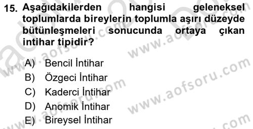 Klasik Sosyoloji Tarihi Dersi 2024 - 2025 Yılı (Final) Dönem Sonu Sınav Soruları 15. Soru