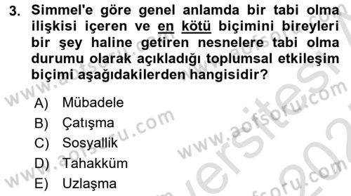 Klasik Sosyoloji Tarihi Dersi 2024 - 2025 Yılı (Final) Dönem Sonu Sınav Soruları 3. Soru