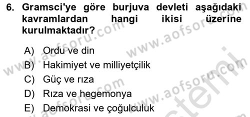 Klasik Sosyoloji Tarihi Dersi 2024 - 2025 Yılı (Final) Dönem Sonu Sınav Soruları 6. Soru