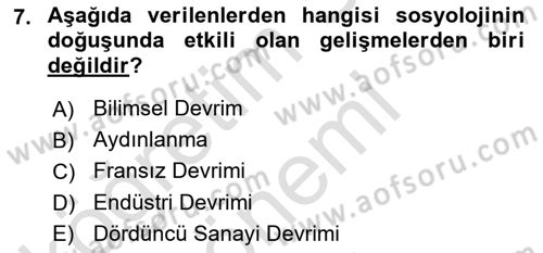 Klasik Sosyoloji Tarihi Dersi 2024 - 2025 Yılı (Final) Dönem Sonu Sınav Soruları 7. Soru