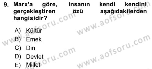 Klasik Sosyoloji Tarihi Dersi 2024 - 2025 Yılı (Final) Dönem Sonu Sınav Soruları 9. Soru
