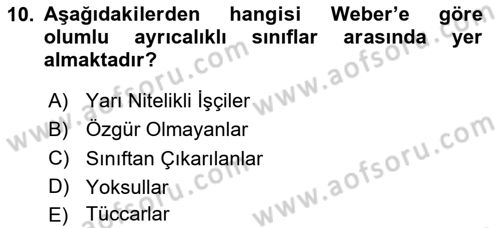Klasik Sosyoloji Tarihi Dersi 2024 - 2025 Yılı Yaz Okulu Sınav Soruları 10. Soru