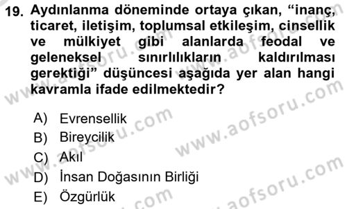 Klasik Sosyoloji Tarihi Dersi Yaz Okulu Sınavı Deneme Sınav Soruları 19. Soru