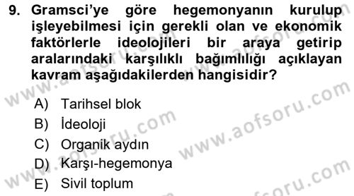 Klasik Sosyoloji Tarihi Dersi 2024 - 2025 Yılı Yaz Okulu Sınav Soruları 9. Soru