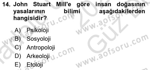 Klasik Sosyoloji Tarihi Dersi 2025 - 2026 Yılı (Vize) Ara Sınav Soruları 14. Soru
