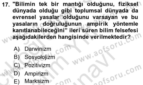 Klasik Sosyoloji Tarihi Dersi 2025 - 2026 Yılı (Vize) Ara Sınav Soruları 17. Soru