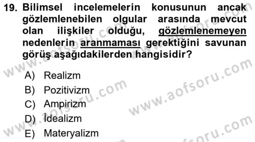 Klasik Sosyoloji Tarihi Dersi 2025 - 2026 Yılı (Vize) Ara Sınav Soruları 19. Soru