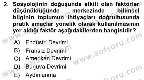 Klasik Sosyoloji Tarihi Dersi 2025 - 2026 Yılı (Vize) Ara Sınav Soruları 2. Soru